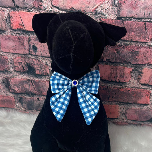 BLUE AND WHITE CHECK TINY GIRL BOW WITH TAILS