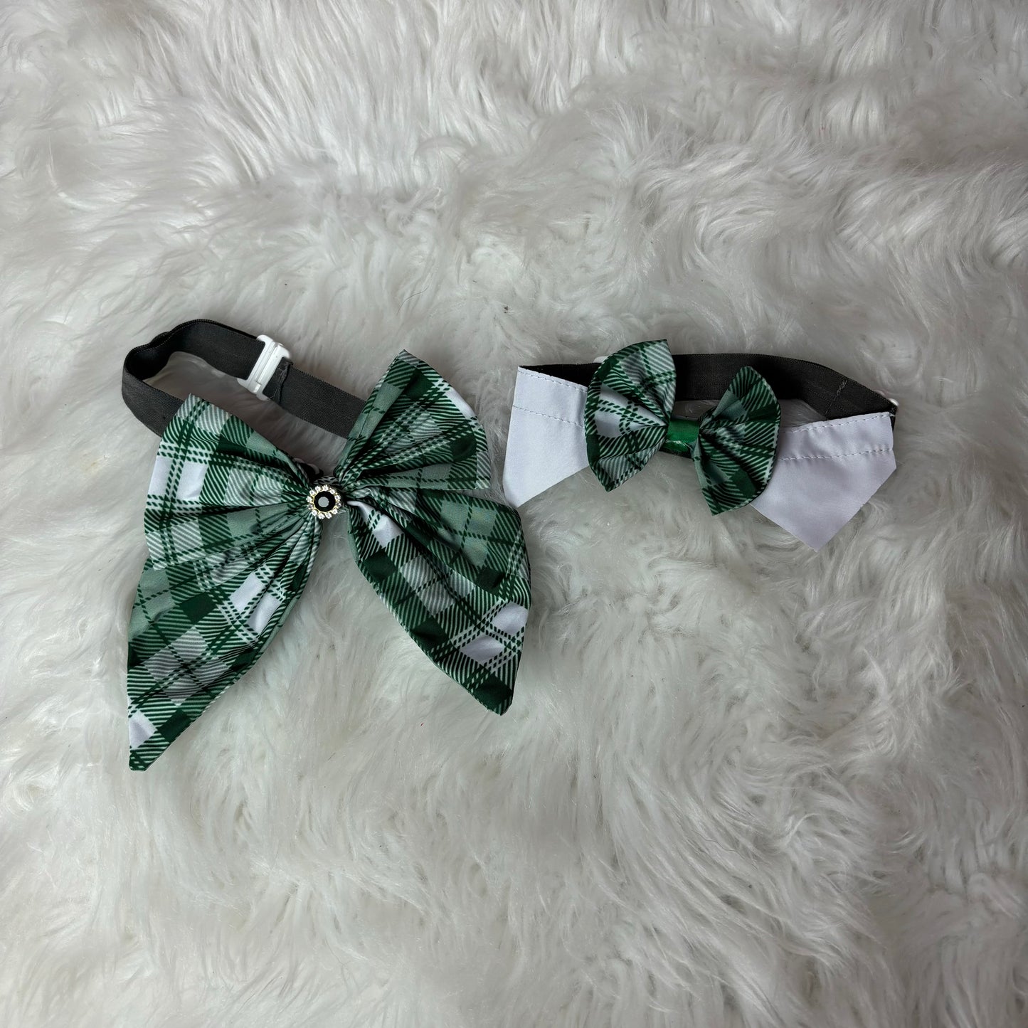 GREEN PLAID SHIRT COLLAR BOWTIE - 6 PACK