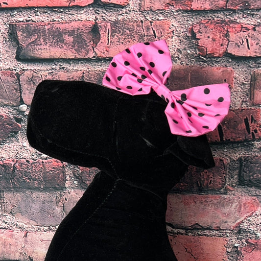 PINK W/ BLACK DOTS OVERSIZED BOW W/ RUBBER BAND 6 PACK