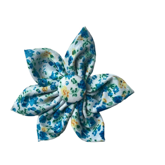 BLUE FLOWER W/ YELLOW & BLUE ROSE COLLAR BOW -8 PACK