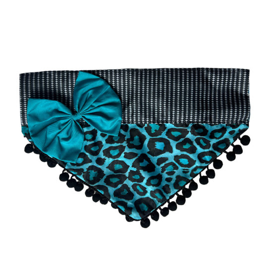 BLUE CHEETAH W/POMS OTC BANDANA - 4 PACK