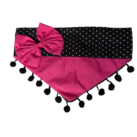 PINK W DOTS LARGE OTC BANDANA w/poms- 4 PACK