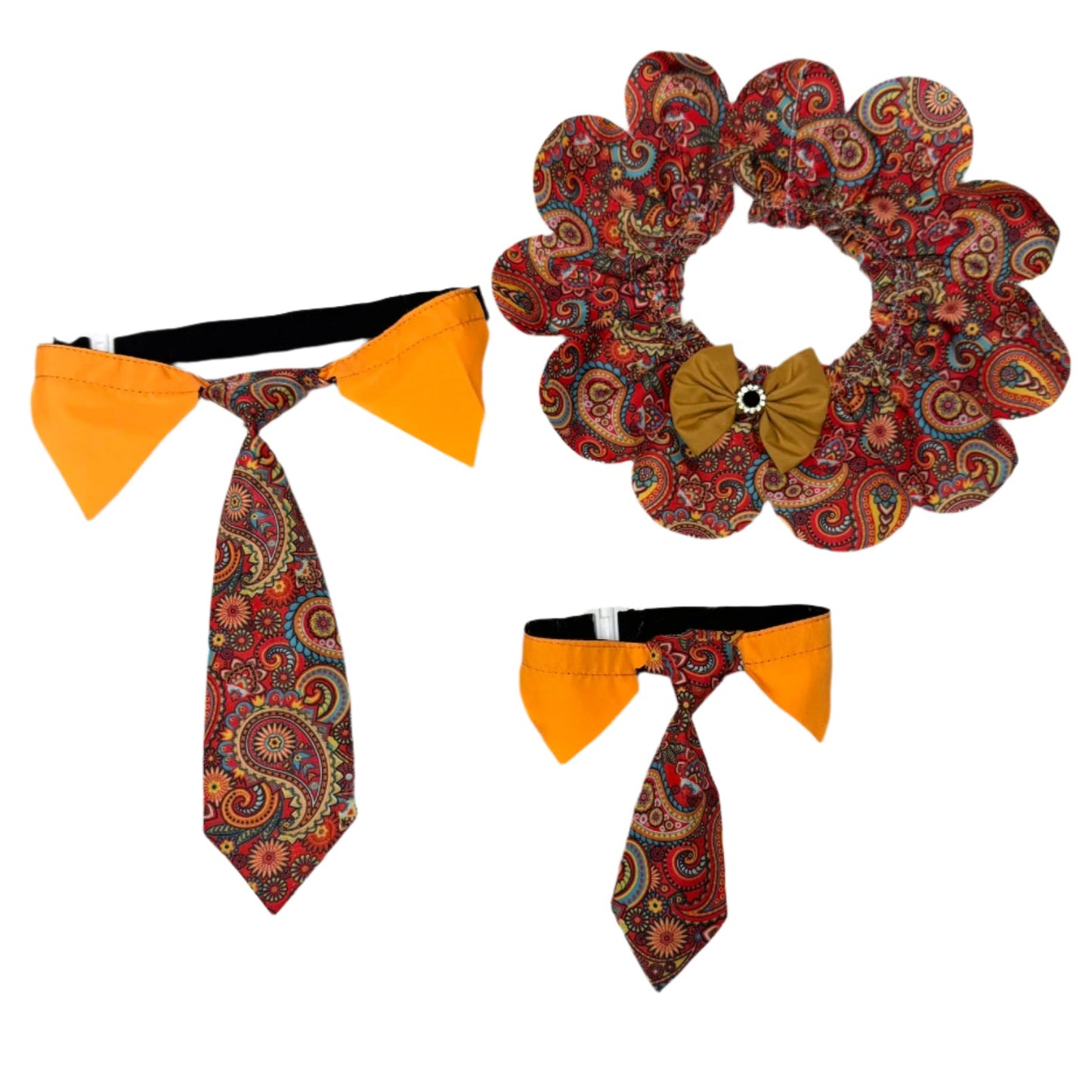 ORANGE PAISLEY SHIRT COLLAR & TIE S/M - 4 PACK