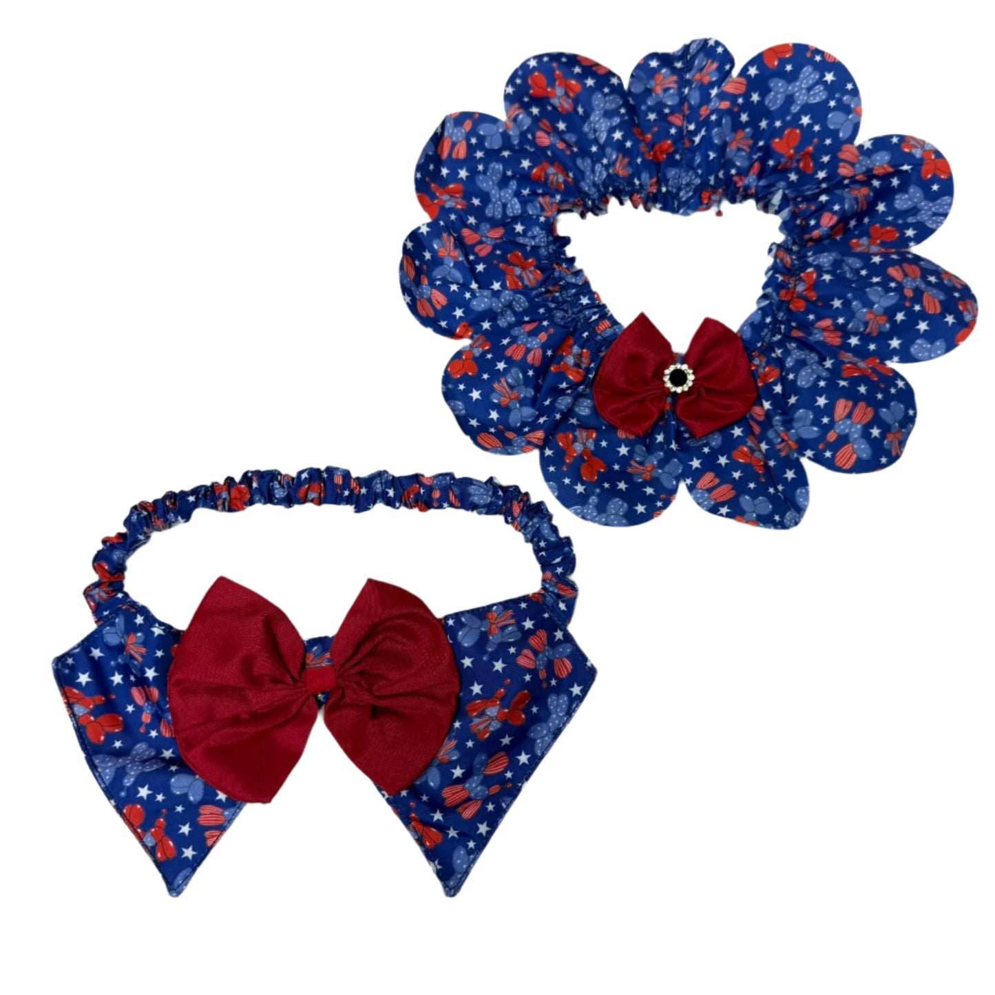 RED WHITE BALLOON DOG SHIRT COLLAR AND TIE - 4 PACK