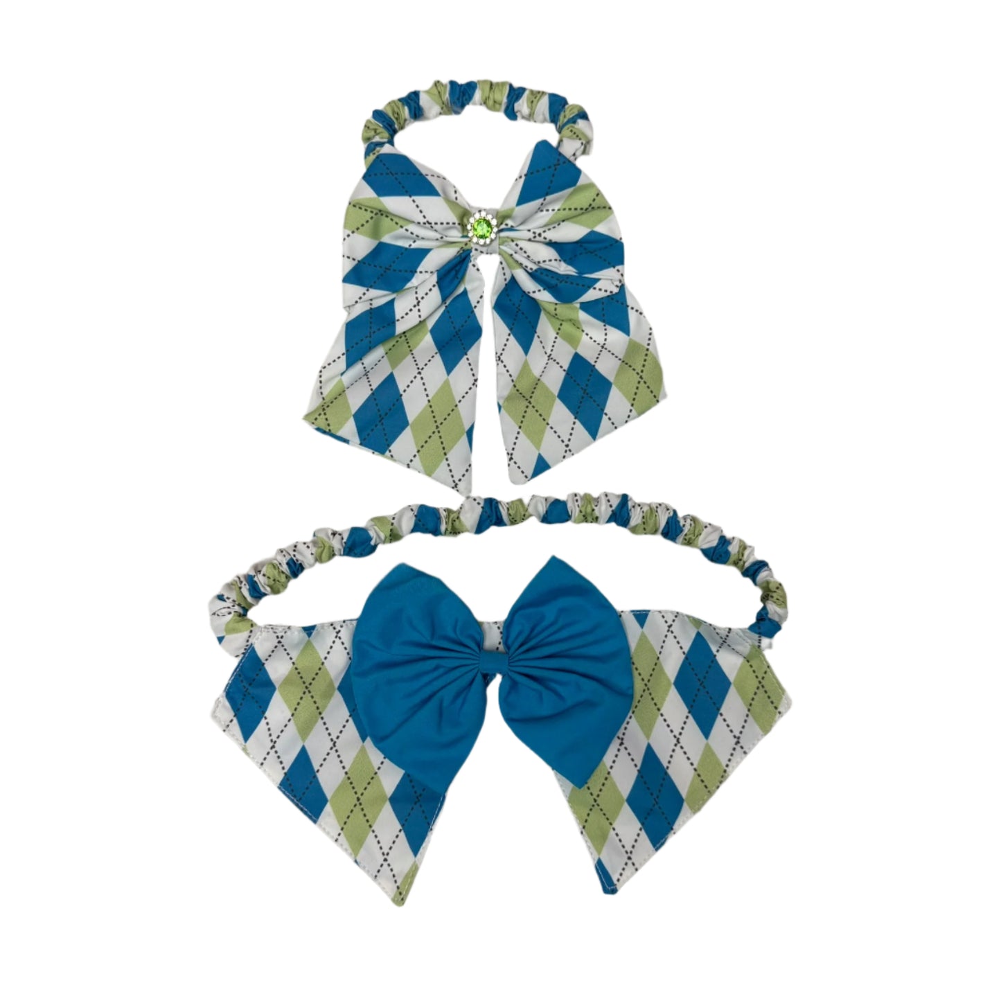 ARGYLE BLUE/GREEN BOW TIE WITH TAILS - 4 PACK