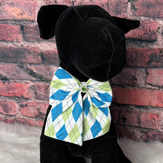 ARGYLE BLUE/GREEN BOW TIE WITH TAILS - 4 PACK