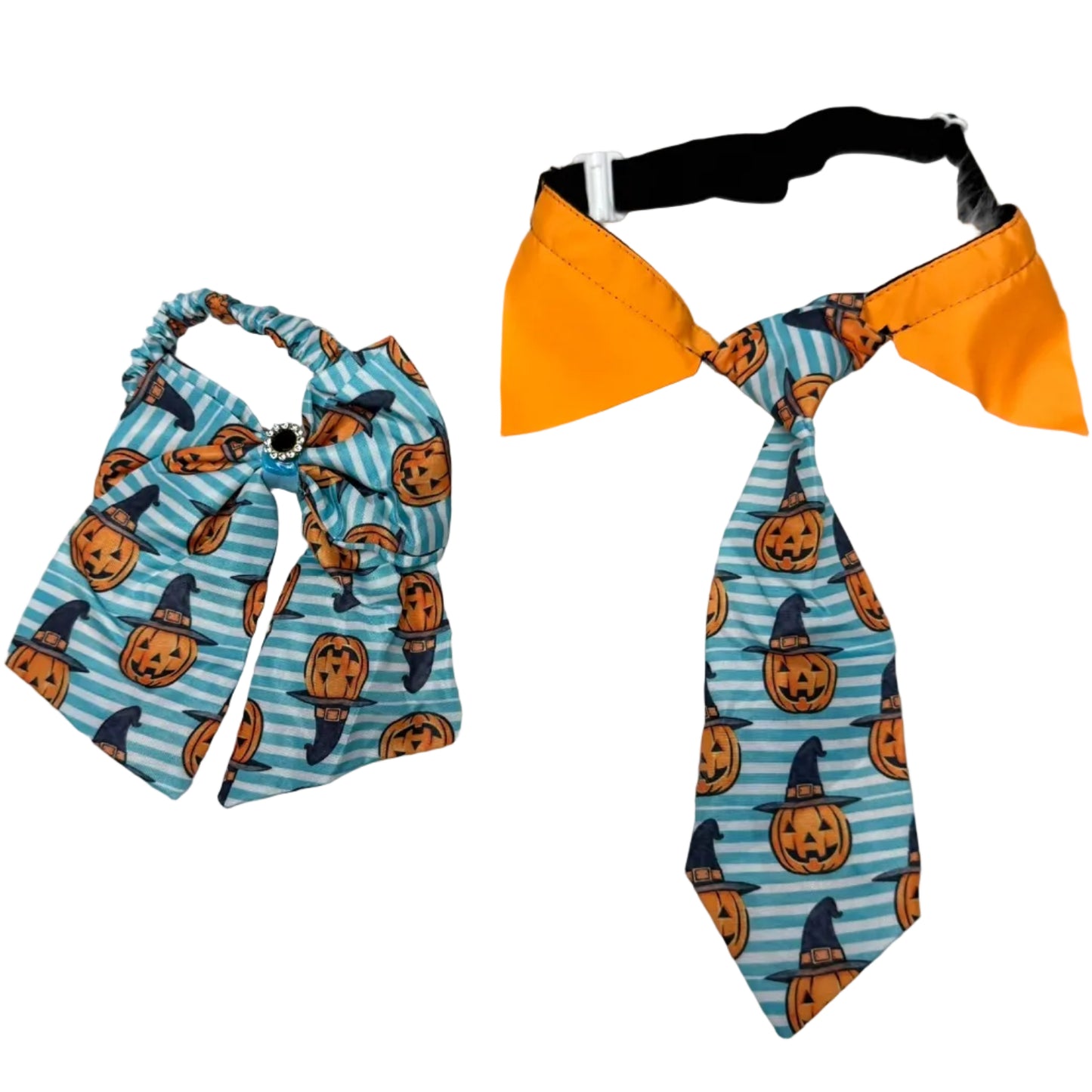 NEW BLUE STRIPED JACK-O-LANTERN SHIRT COLLAR AND TIE - 4 PACK