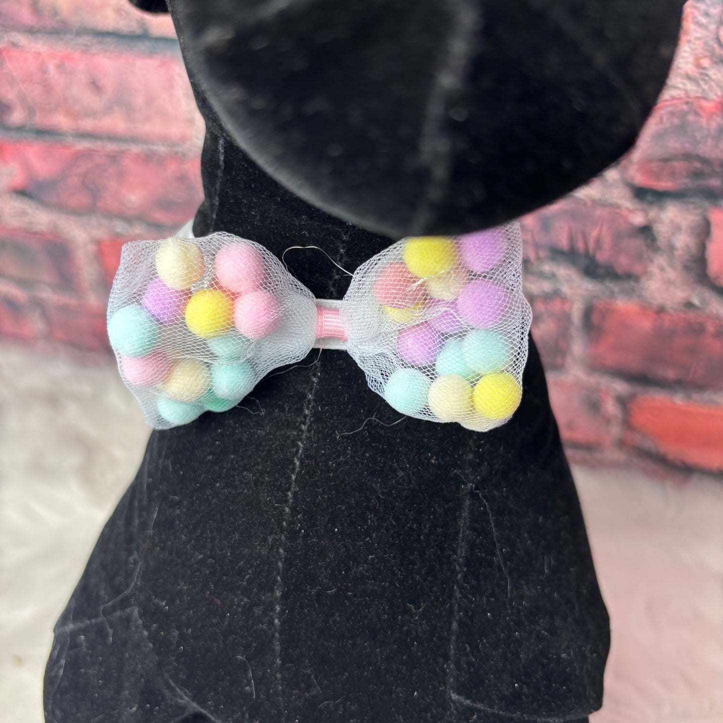 POM POM BOWTIE - WHITE - 6 PACK