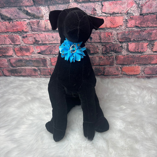 BLUE W/ GOLD DOTS RHINESTONE FLOWER NECKBAND - 8 PACK