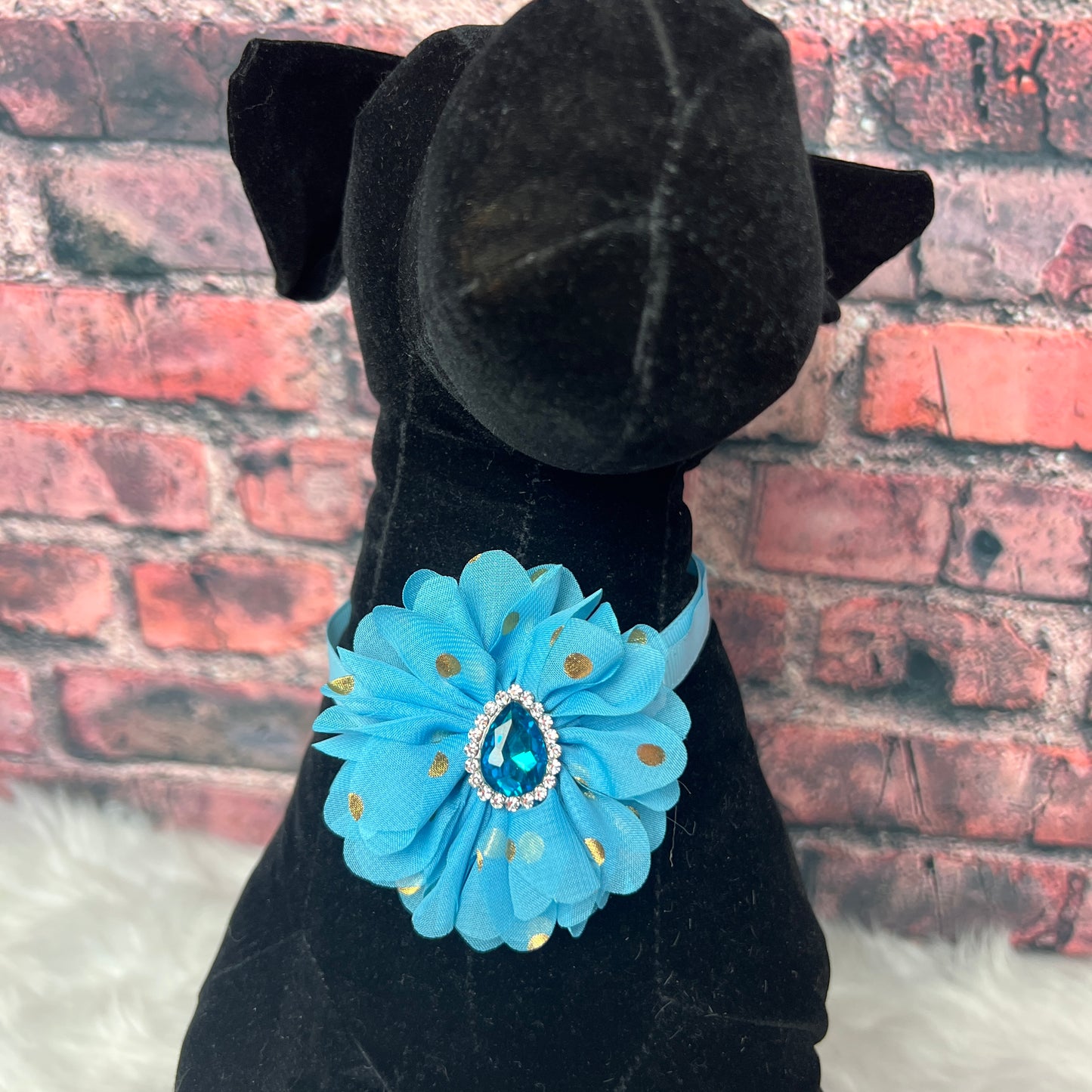 BLUE WITH GOLD DOTS RHINESTONE NECKBAND - 5 PACK