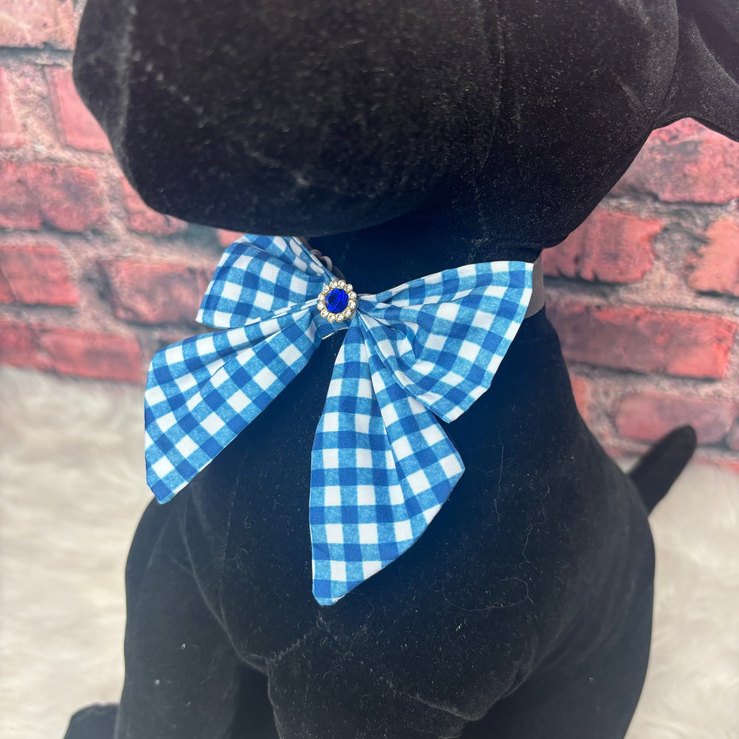 BLUE AND WHITE CHECK TINY GIRL BOW WITH TAILS