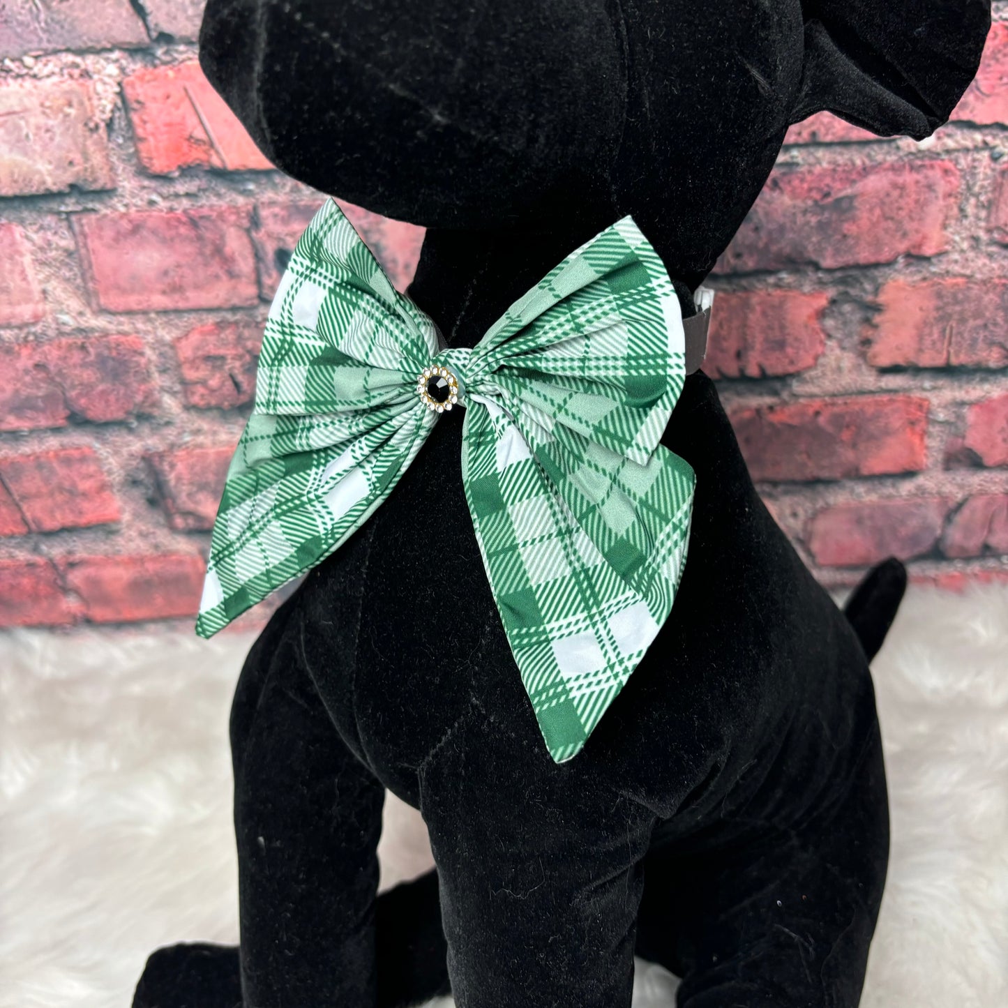 GREEN PLAID BOWTIE W/ TAILS - 6 PACK