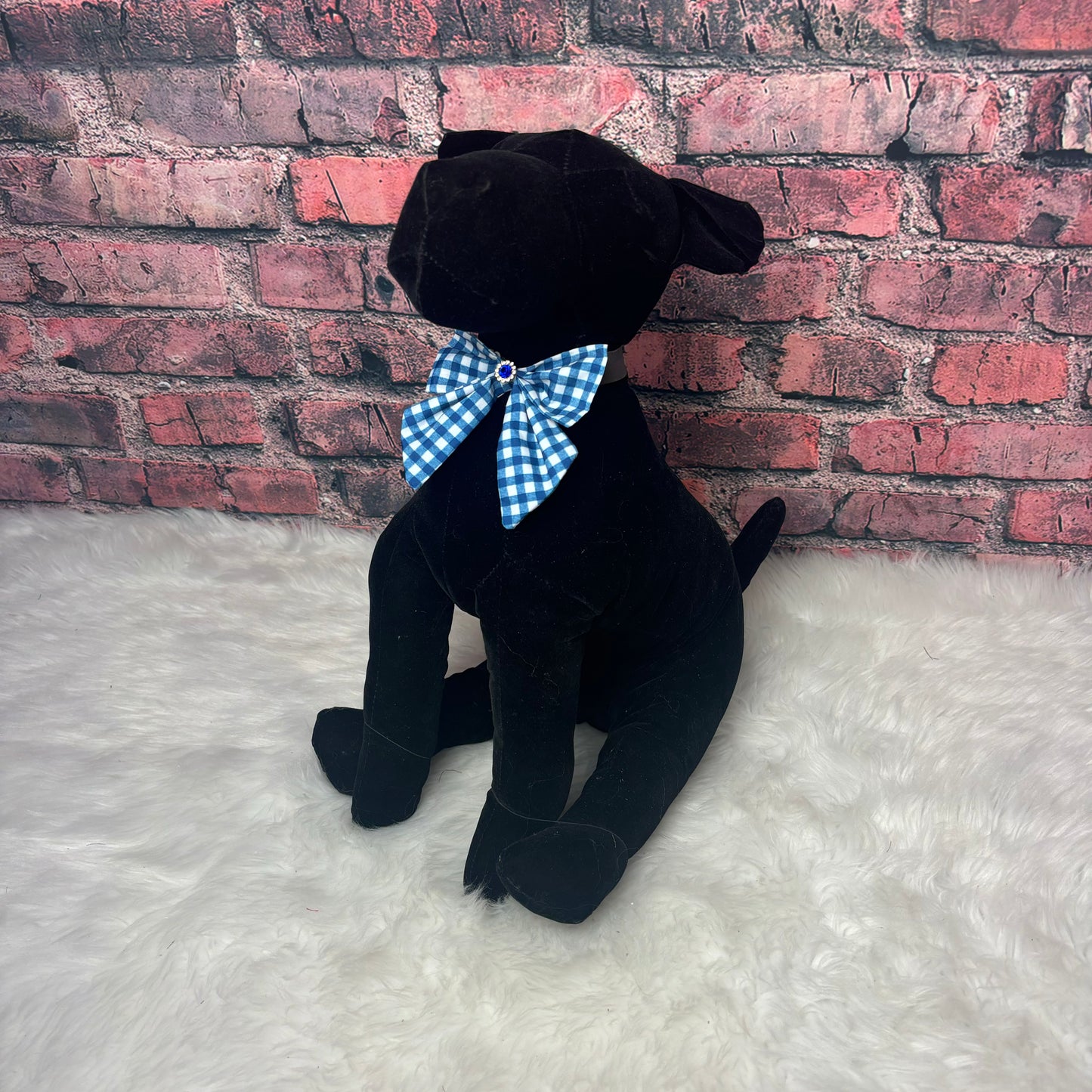 BLUE AND WHITE CHECK TINY GIRL BOW WITH TAILS