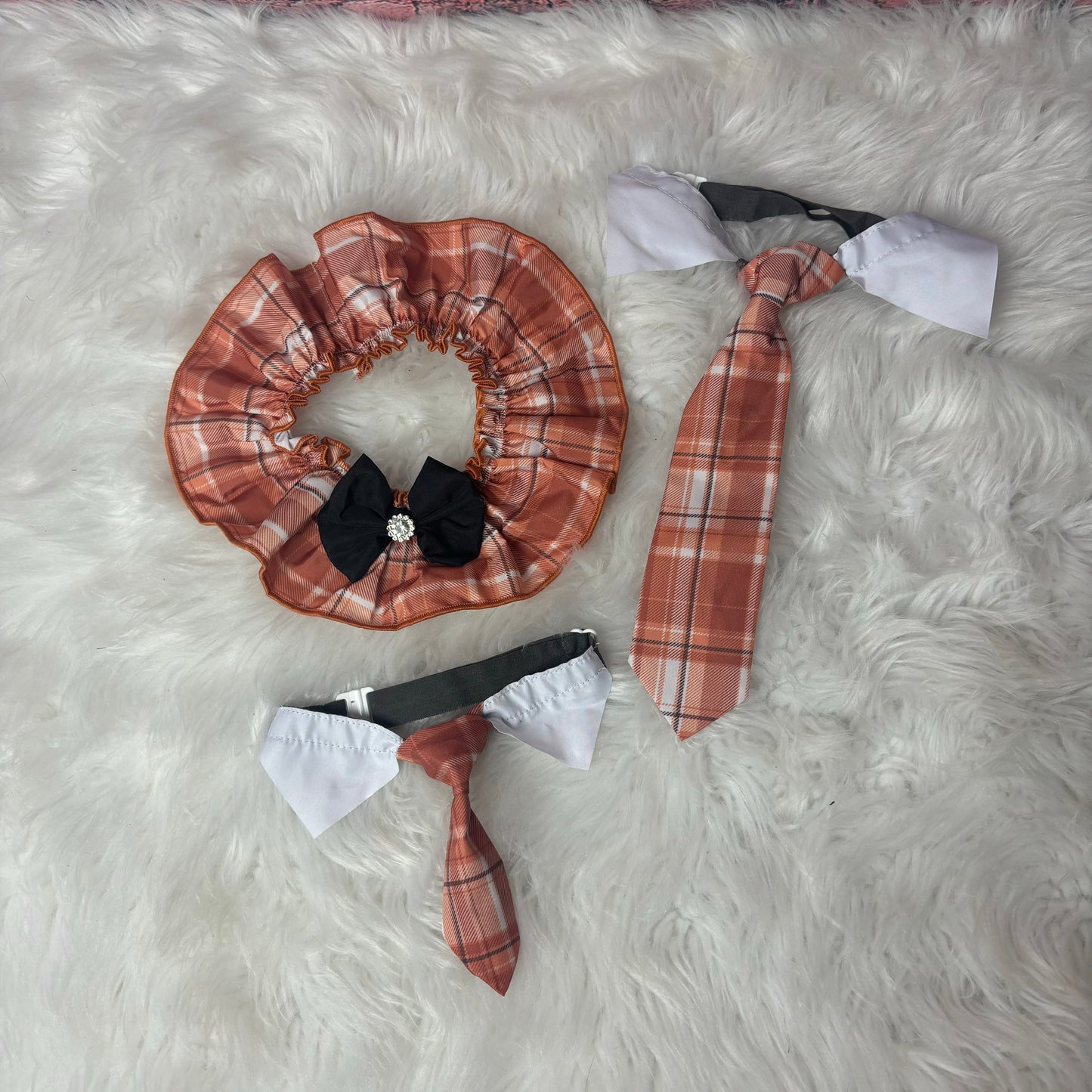 ORANGE PLAID SHIRT COLLAR & TIE M/L - 4 PACK