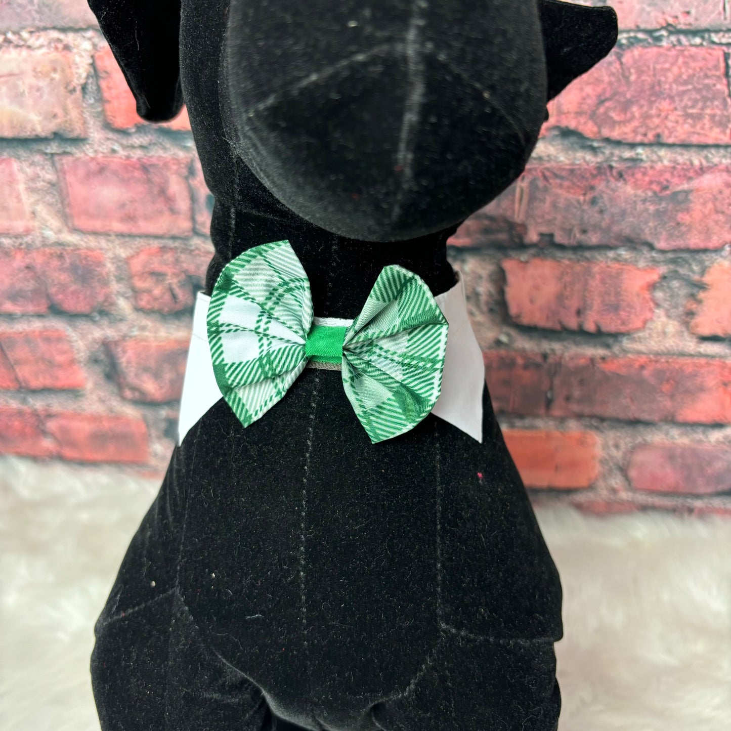 GREEN PLAID SHIRT COLLAR BOWTIE - 6 PACK