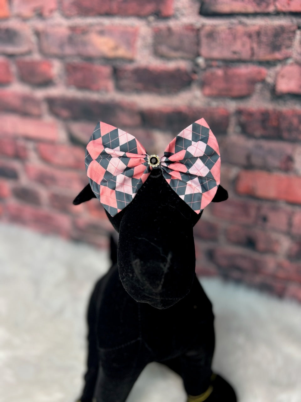 Pink and grey ARGYLE oversized bow 6 pack