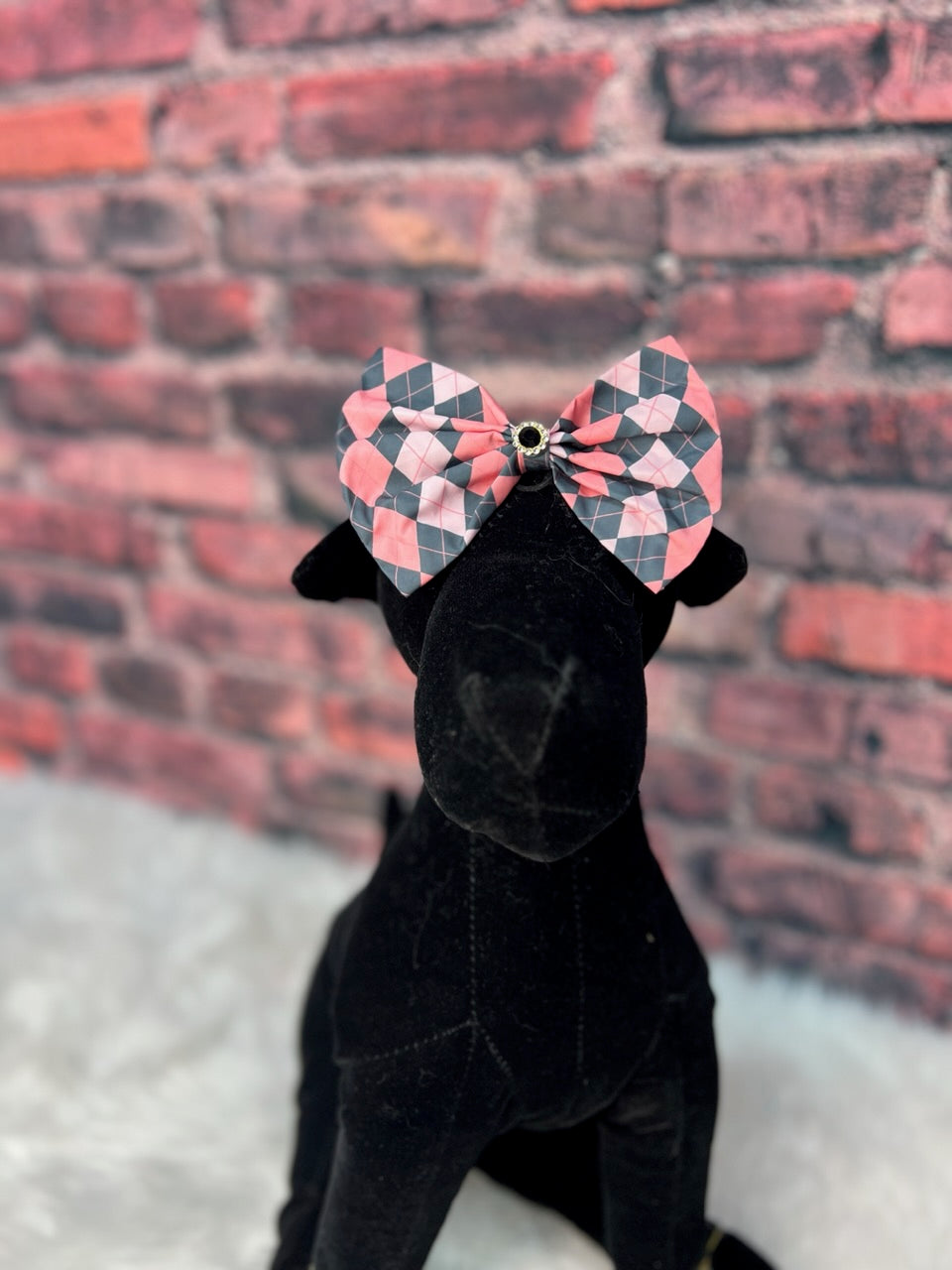 Pink and grey ARGYLE oversized bow 6 pack