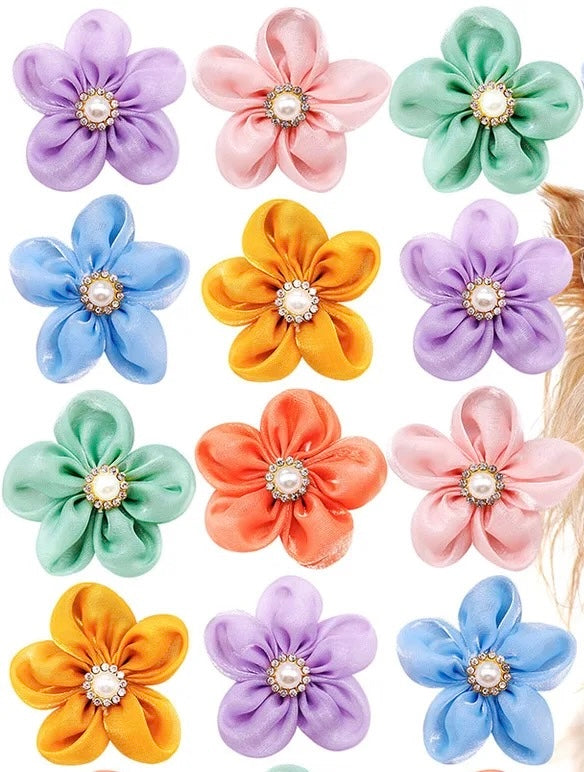 ASSORTED SMALL DAISEY FLOWER COLLAR BOW 12 PACK