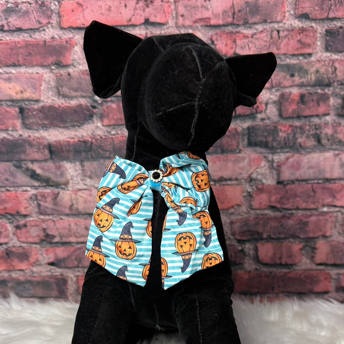 NEW BLUE STRIPED JACK-O-LANTERN BOW TIE WITH TAILS - 4 PACK