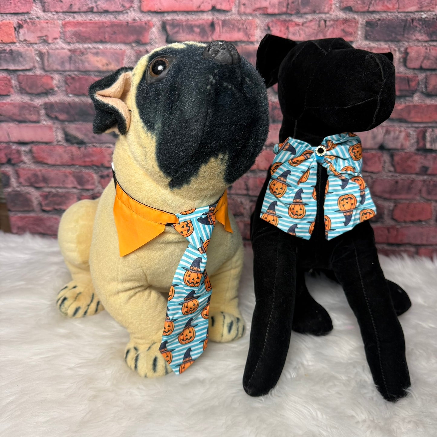 NEW BLUE STRIPED JACK-O-LANTERN SHIRT COLLAR AND TIE - 4 PACK