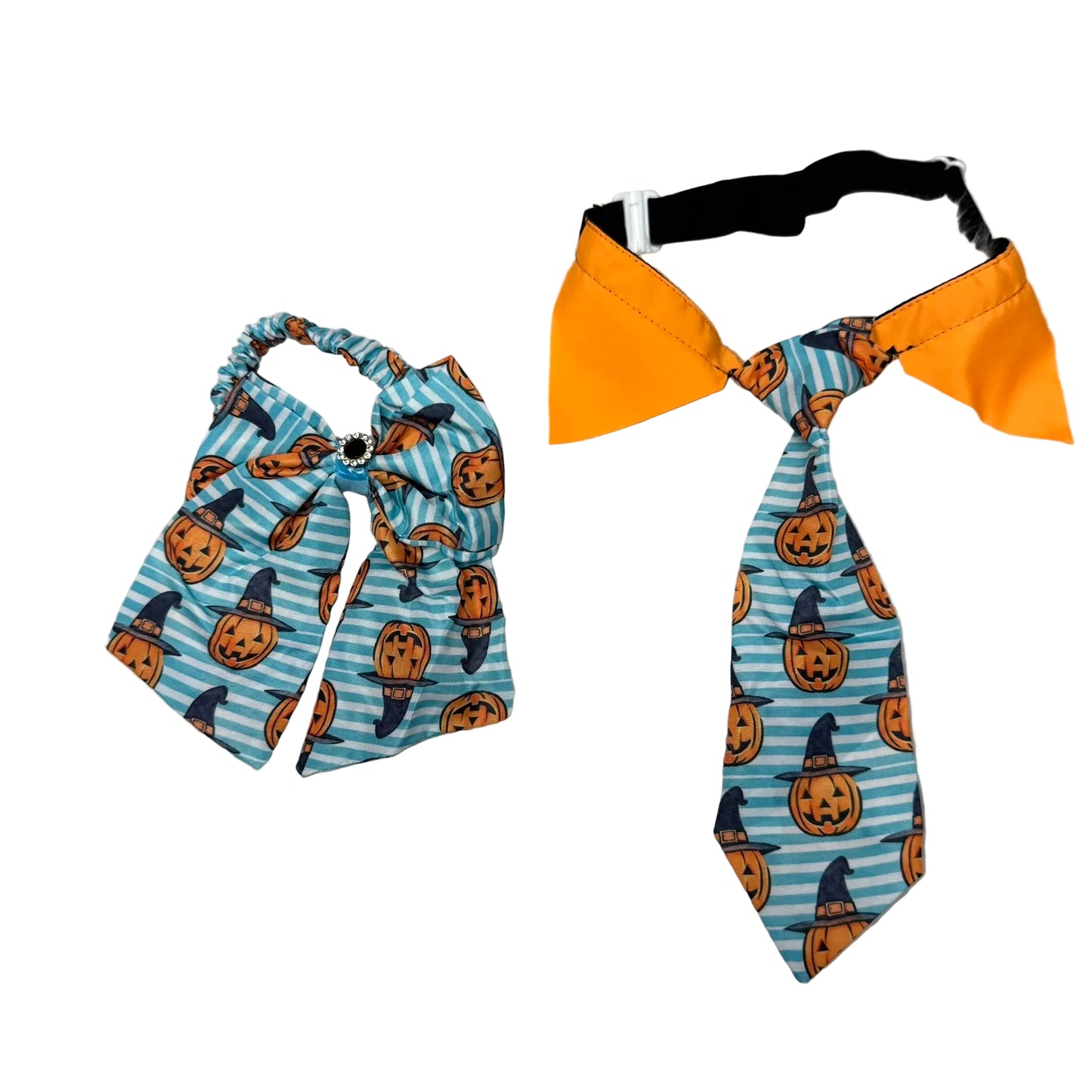 NEW BLUE STRIPED JACK-O-LANTERN BOW TIE WITH TAILS - 4 PACK