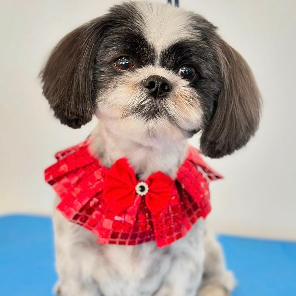 RED GLITTER TIE ON RUFFLE 4- pack