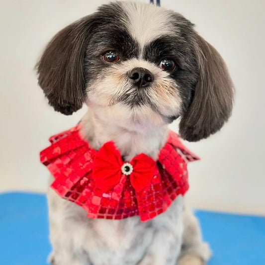 RED GLITTER TIE ON RUFFLE 4- pack