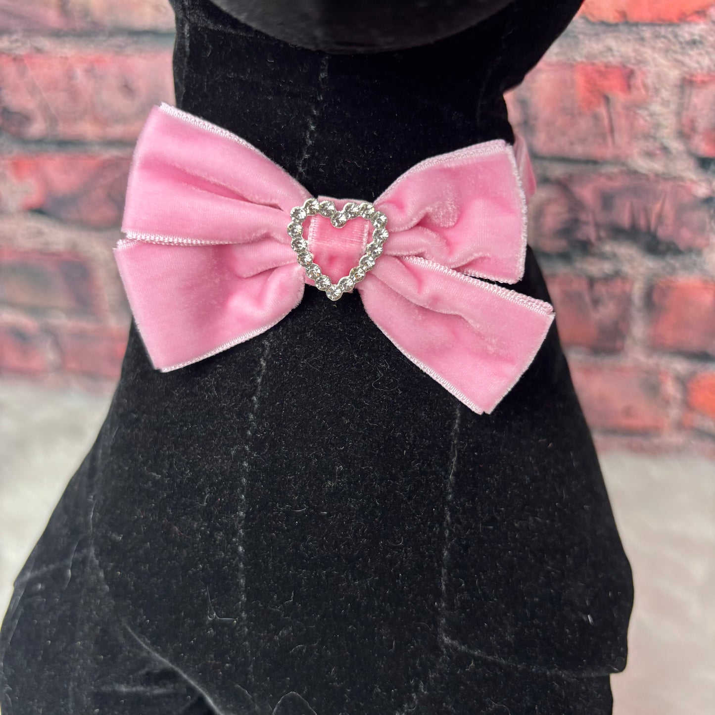 PINK VELVET BOW W/ BLING NECKBAND - 5 PACK