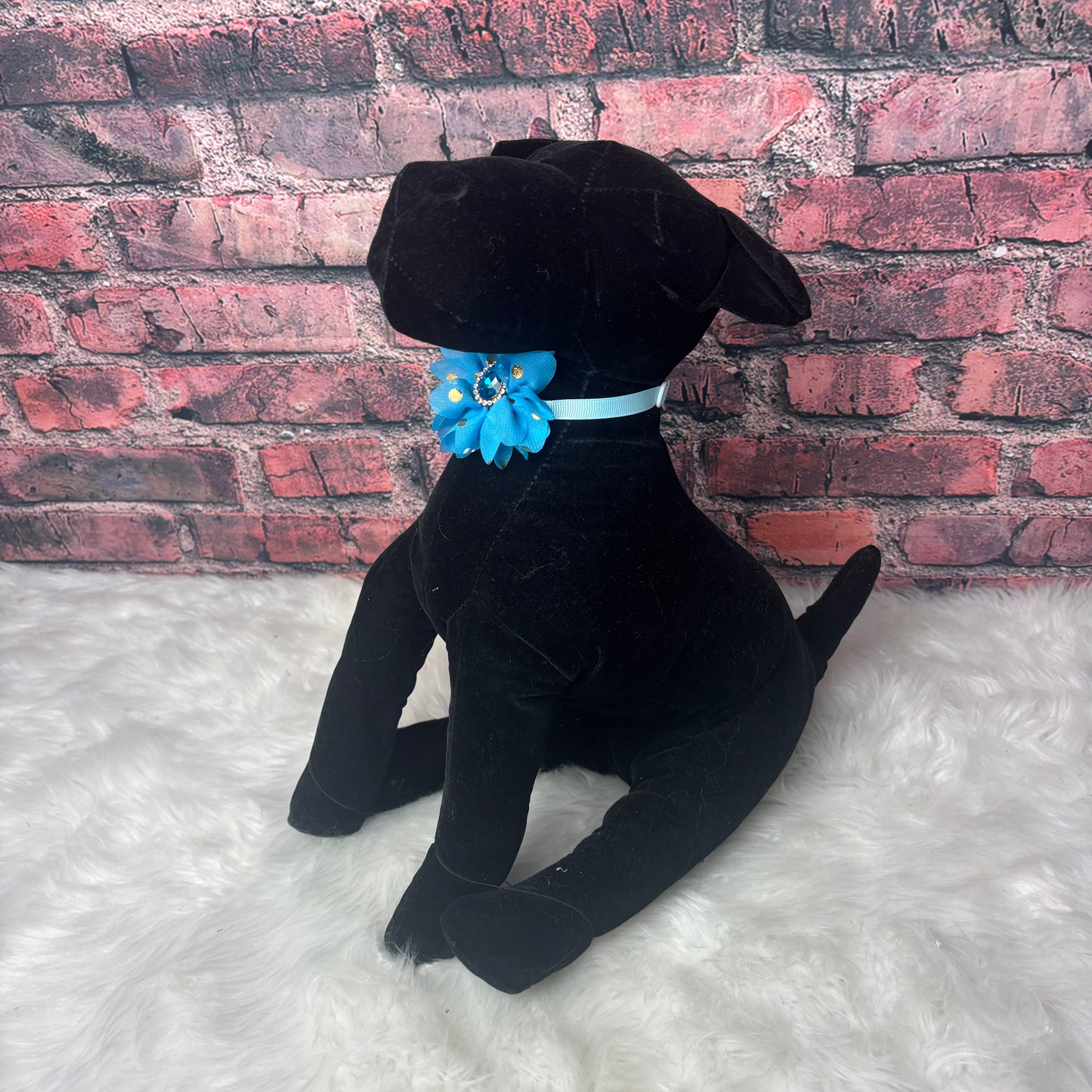 BLUE W/ GOLD DOTS RHINESTONE FLOWER NECKBAND - 8 PACK