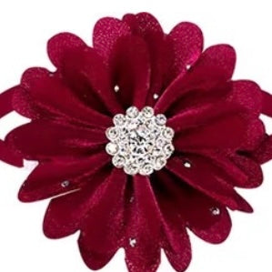 RHINESTONE SPRINKLED FLOWER NECKBAND BURGANDY 8 PACK