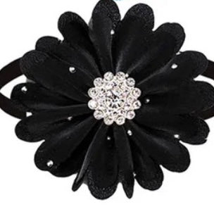 RHINESTONE SPRINKLED FLOWER NECKBAND BLACK 8 PACK