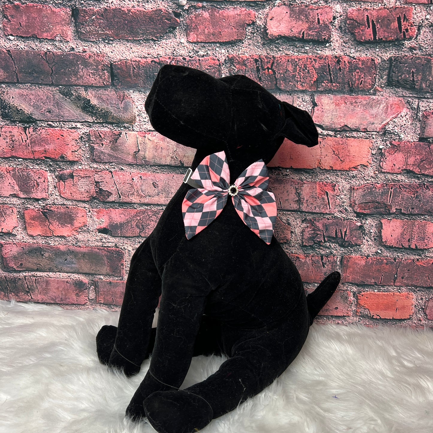 Pink and grey ARGYLE bow tie with tails(4 INCH)  6 pack