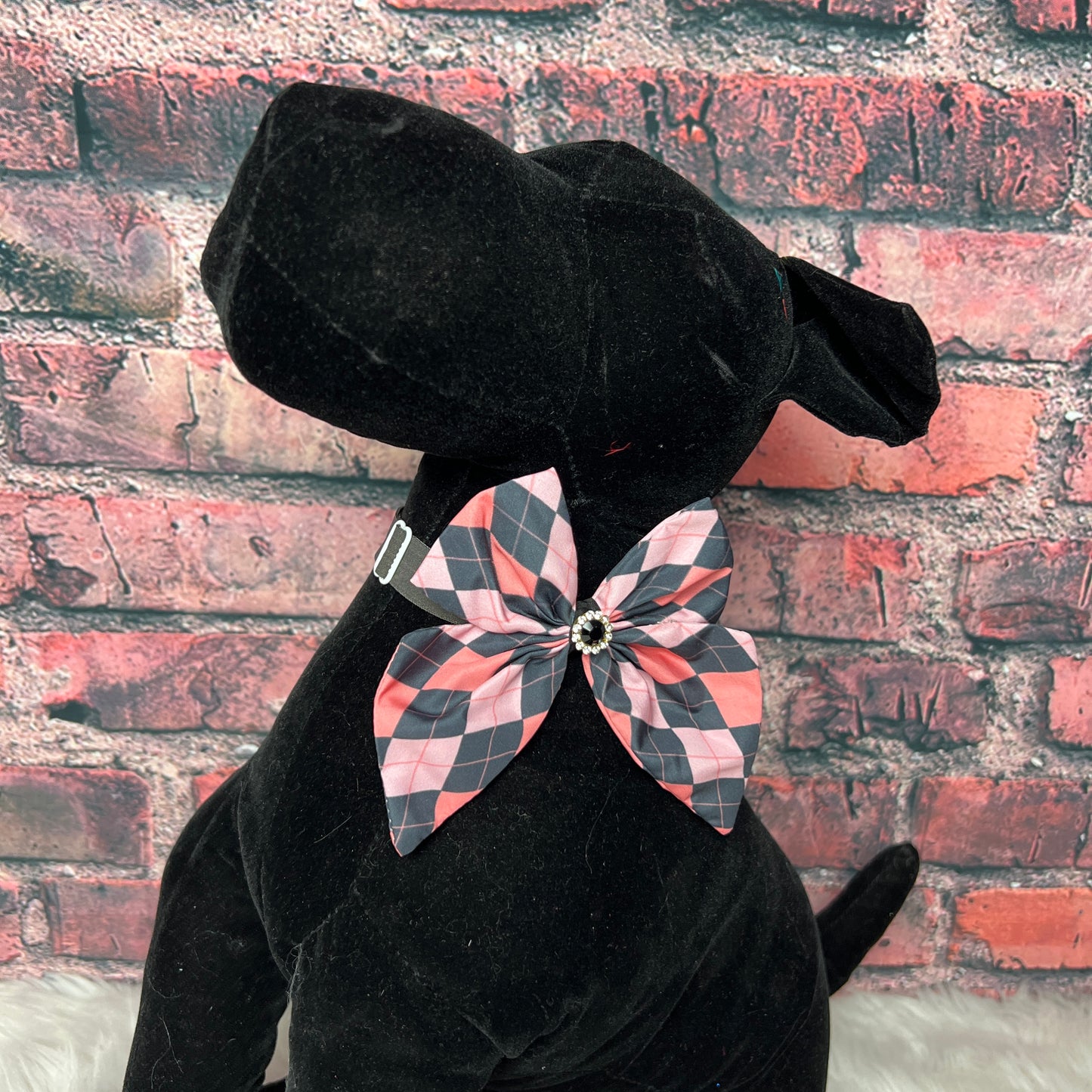 Pink and grey ARGYLE bow tie with tails(4 INCH)  6 pack